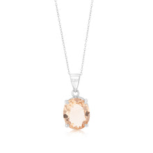 Load image into Gallery viewer, Sterling Silver Oval Created Morganite Pendant On Chain