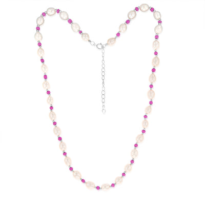 White Freshwater Pearl Chain with Pink & Silver Beads in Sterling Silver