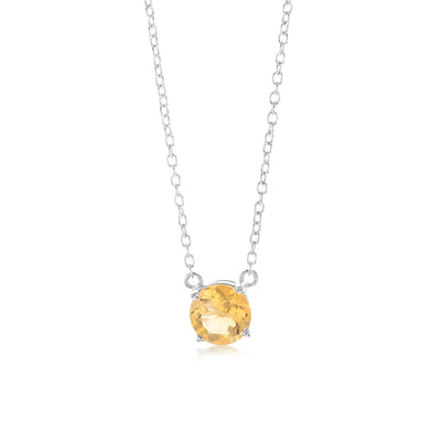 7mm Natural Citrine Pendant in Sterling Silver with Chain
