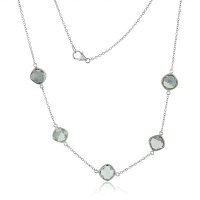 5 Green Amethyst Necklace on 45cm Chain in Sterling Silver