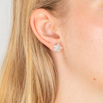 Sterling Silver With 2 Diamond Star Shape Earing Studs