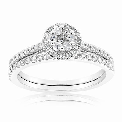 1/2 Carat Diamond 2 Ring Bridal Set in Sterling Silver