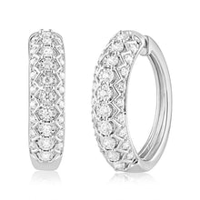 Load image into Gallery viewer, Sterling Silver 0.45 Carat Diamond Hoop Earrings with 56 Round  Diamonds