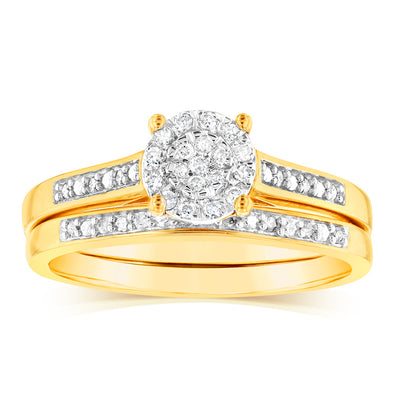 1/6 Carat Diamond 2 Ring Bridal Set in Gold Plated Sterling Silver