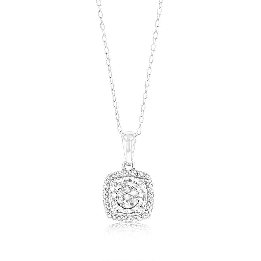 1/5 Carat Natural Diamond Cushion Shaped Pendant in Sterling Silver