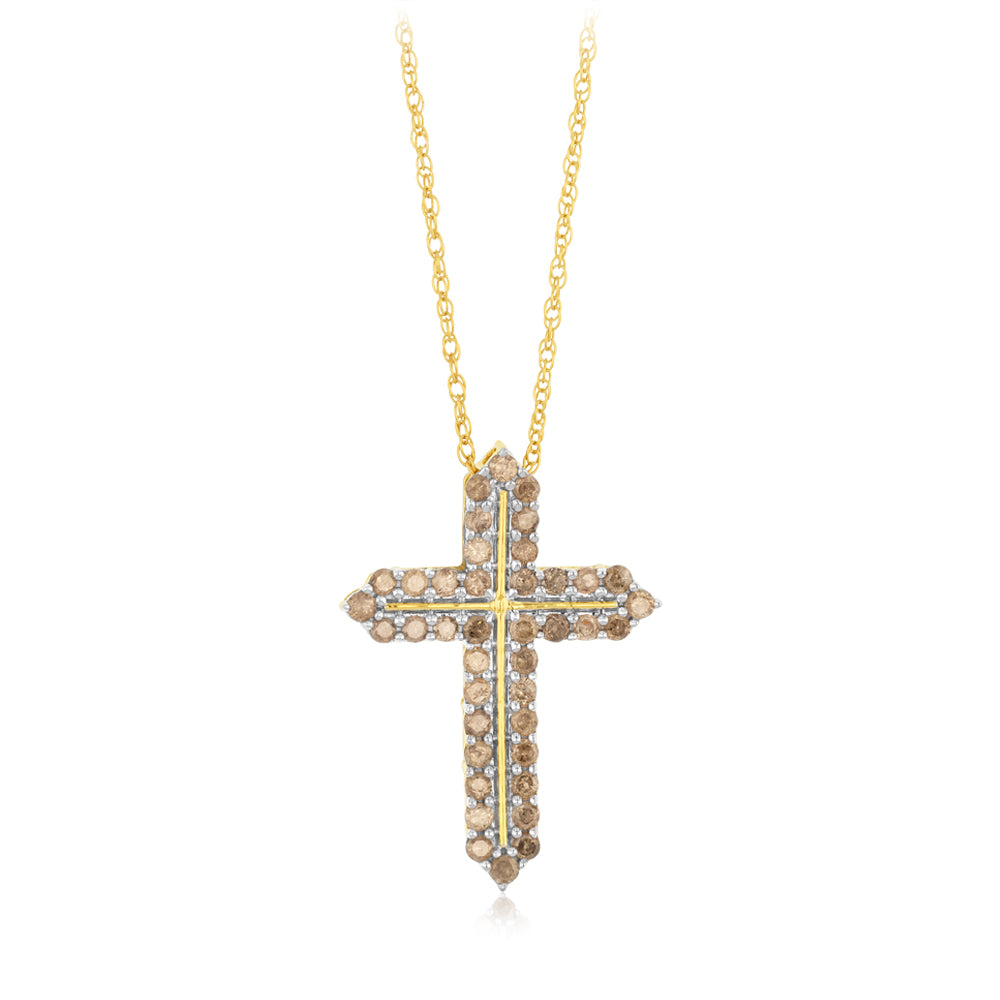 1 Carat Cross Pendant on 45cm Chain in Gold Plated Silver