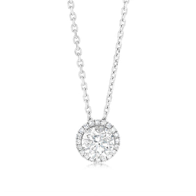 Luminesce Lab Grown 1.10 Carat Diamond Solitaire Halo Pendant Sterling Silver