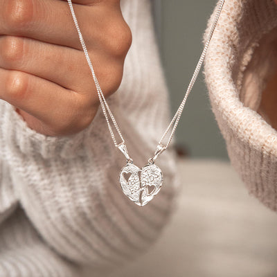 Sterling Silver Best Friend Heart Break Pendant With 45cm Chain