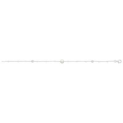 Sterling Silver Simulated Pearl + Zirconia Fancy Bracelet 19cm