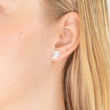 Load image into Gallery viewer, Sterling Silver Pink and White Kitty Studs