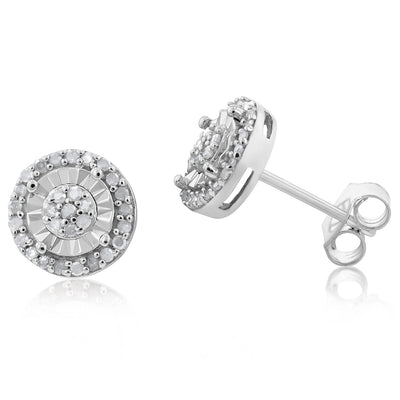 1/4 Carat Diamond Stud Earrings set with 18 Brilliant Diamonds in Sterling Silver