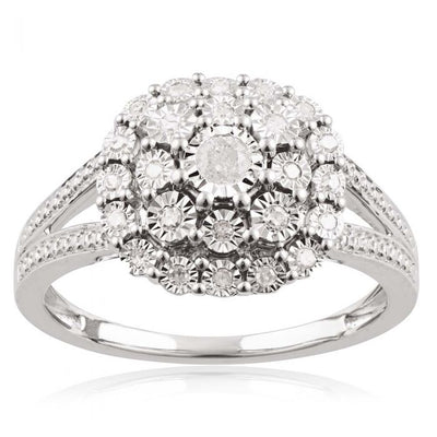 1/5 Carat Diamond Ring with 25 Brilliant Diamonds in Sterling Silver