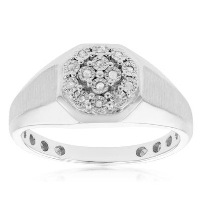 14 Brilliant Cut Diamonds Gents Ring in Sterling Silver