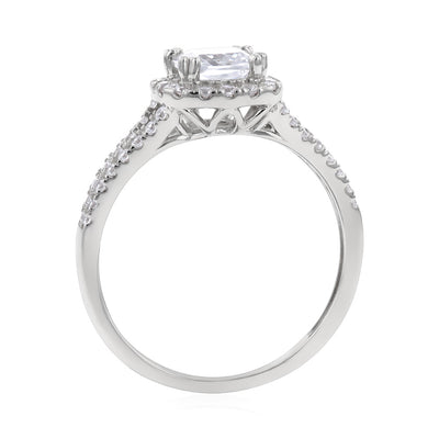 Sterling Silver Rhodium Plated White Cubic Zirconia Cushion Ring