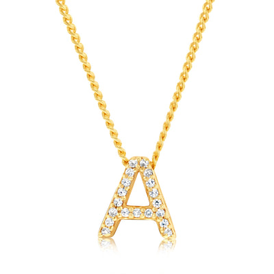 Sterling Silver Gold Plated Cubic Zirconia Initial