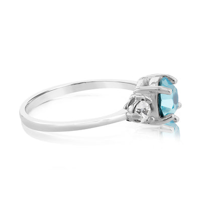 Sterling Silver Aqua Bohemica And White Crystal Ring