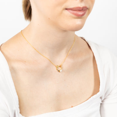 Gold Plated Sterling Silver Cubic Zirconia Simulated Pearl Pendant With 45cm Chain