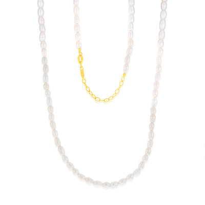 Sterling Silver Gold Plated Fresh Water Pearls 46+4cm Chain