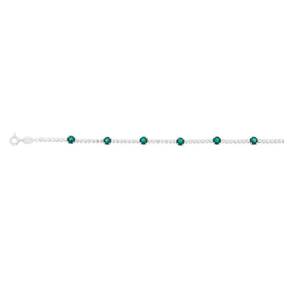 Sterling Silver Green Crystal And White Zirconia 15.5+4cm Tennis Bracelet