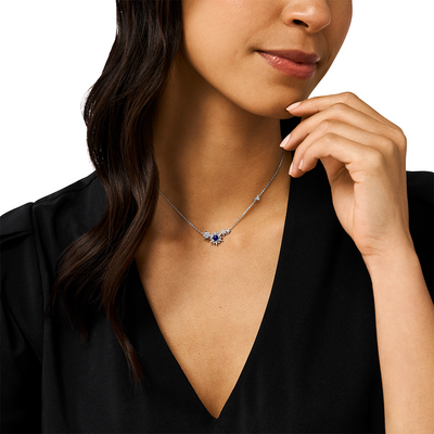 Emporio Armani Sterling Silver Starry Night Zirconia & Blue Stone Pave Pendant On Chain