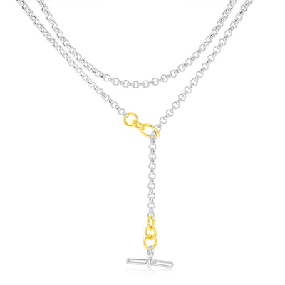 Sterling Silver Two Tone T Bar Clasp Fancy 90cm Chain