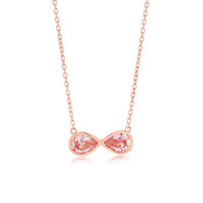 Sterling Silver Rose Gold Plated Morganite Pear Cubic Zirconia Infinity Pendant On Chain