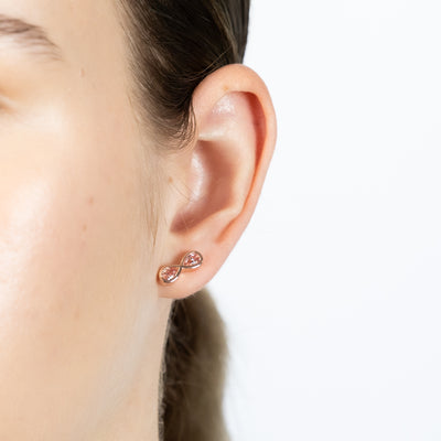 Sterling Silver Rose Gold Plated Morganite Pear Cubic Zirconia Infinity Stud Earrings