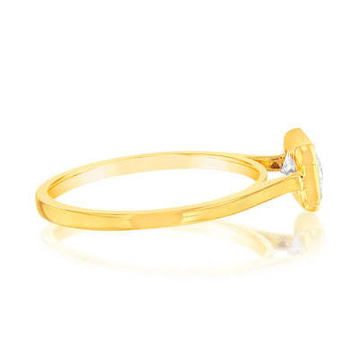 Sterling Silver Gold Plated Rectangle White Zirconia Ring