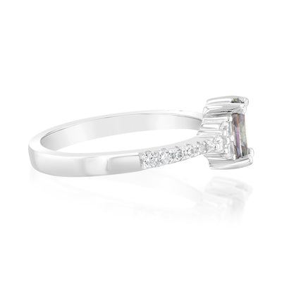 Sterling Silver Rhodium Plated Mystic Topaz Cubic Zirconia Ring