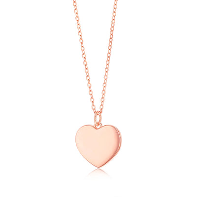 Sterling Silver Rose Gold Plated Plain Heart Pendant On Chain