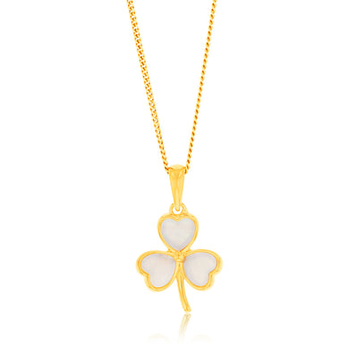 Sterling Silver Gold Plated White Shell Pearl Three Clover Pendant