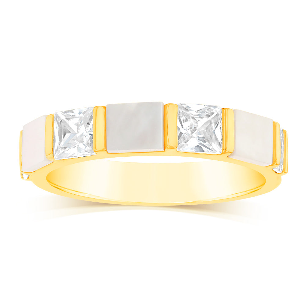 Sterling Silver Gold Plated Cubic Zirconia White Shell Pearl