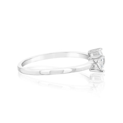 Sterling Silver Rhodium Plated White Heart Shaped Cubic Zirconia Ring