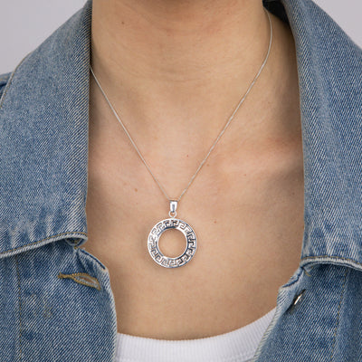 Sterling Silver Greek Key Open Round Pendant