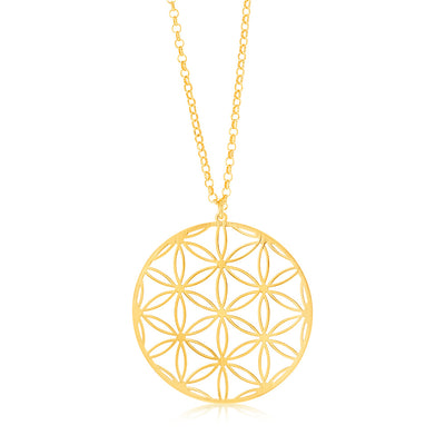 Sterling Silver Gold Plated Flower Of Life Pendant On 45+3cm Chain