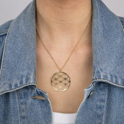 Sterling Silver Gold Plated Flower Of Life Pendant On 45+3cm Chain