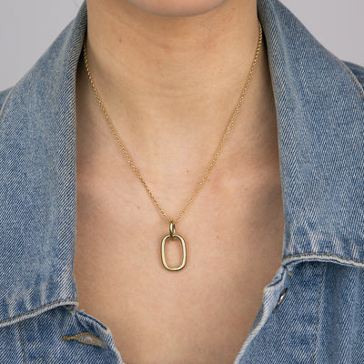 Sterling Silver Gold Plated Plain Link Pendant On 42+3cm Chain