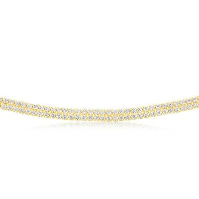 Sterling Silver Gold Plated 2mm Cubic Zirconia Two Row 40+5cm Tennis Chain