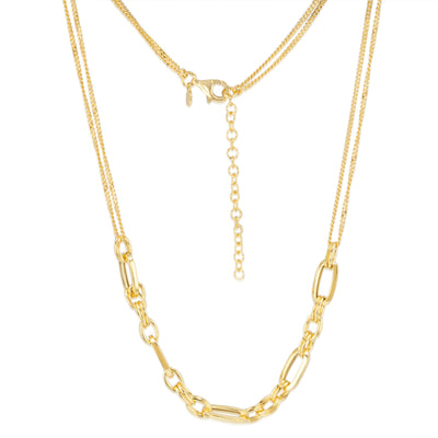 Sterling Silver Gold Plated Fancy Links 42+5cm Chain