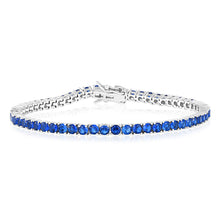 Load image into Gallery viewer, Sterling Silver Rhodium Plated 3mm Sapphire Blue Cubic Zirconia 19cm Bracelet