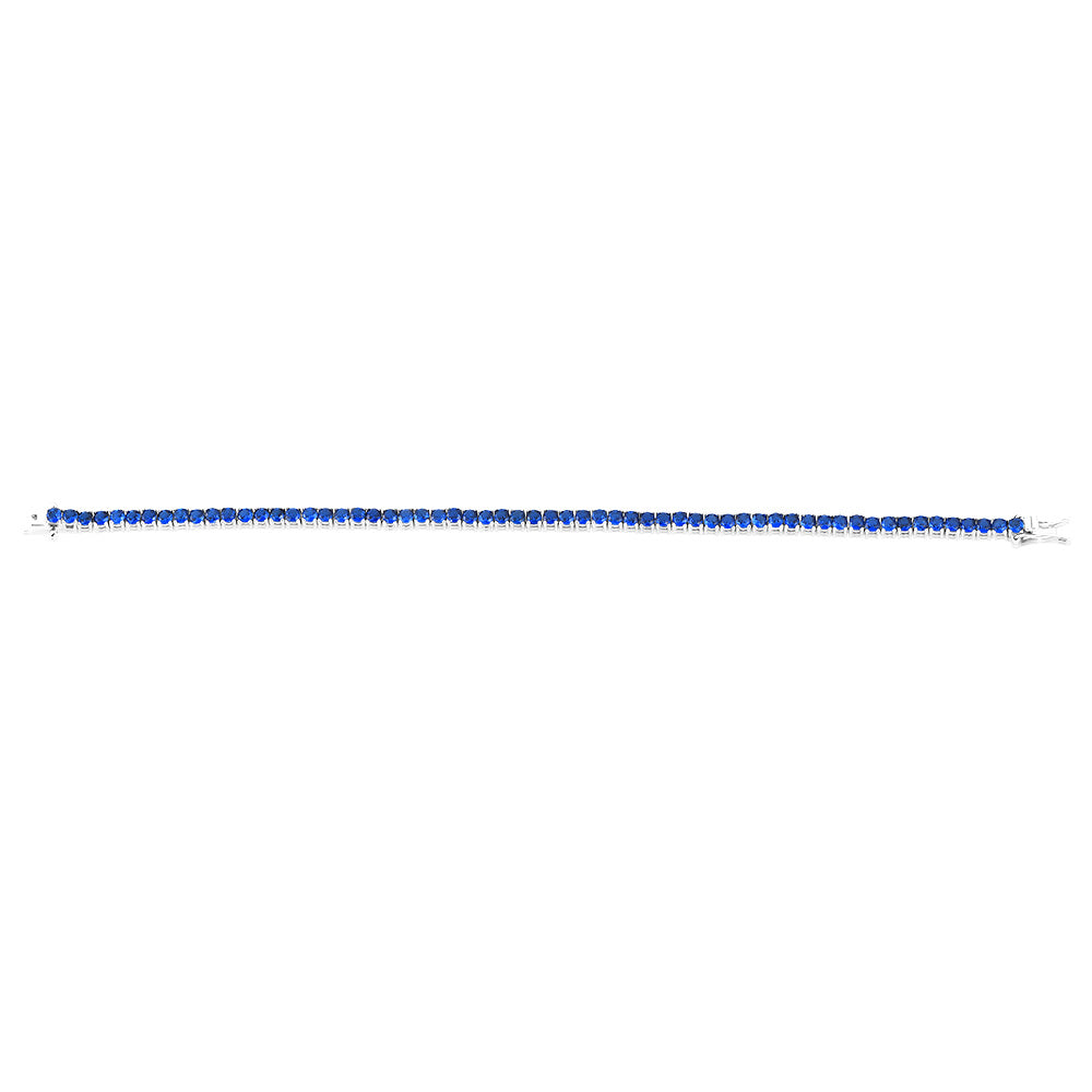 Sterling Silver Rhodium Plated 3mm Sapphire Blue Cubic Zirconia 19cm Bracelet