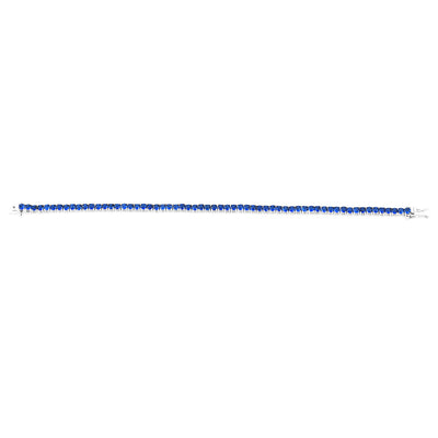 Sterling Silver Rhodium Plated 3mm Sapphire Blue Cubic Zirconia 19cm Bracelet