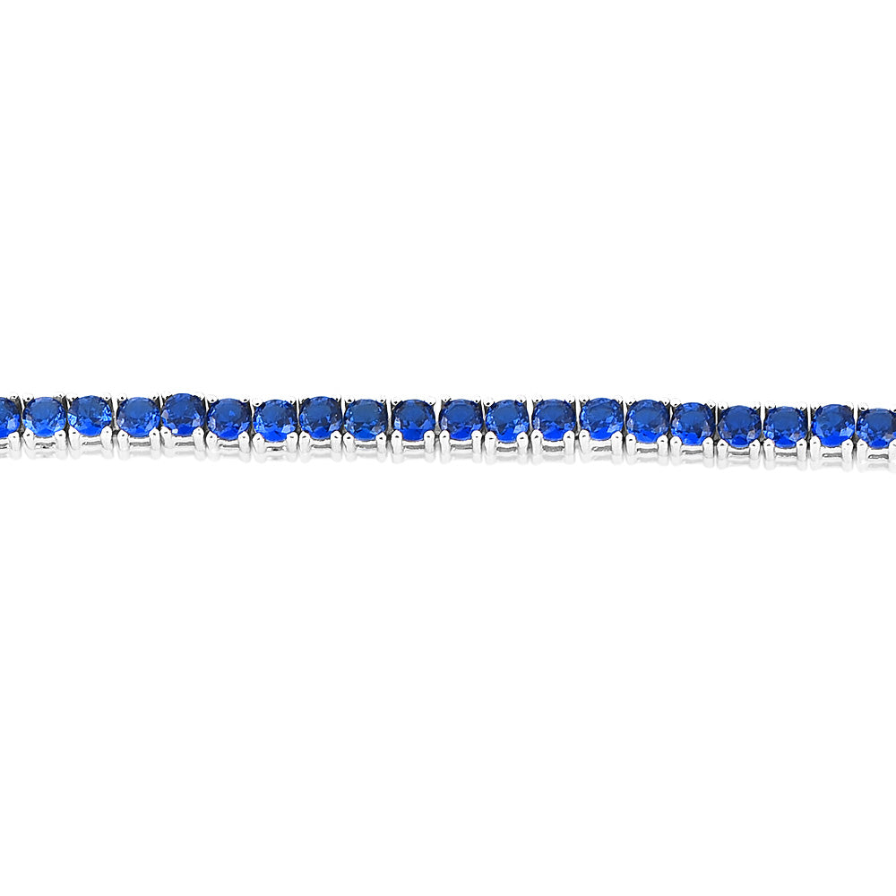 Sterling Silver Rhodium Plated 3mm Sapphire Blue Cubic Zirconia 19cm Bracelet