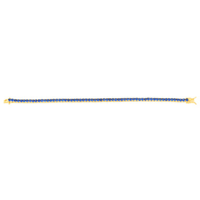 Sterling Silver Gold Plated 3mm Sapphire Blue Cubic Zirconia 19cm Bracelet