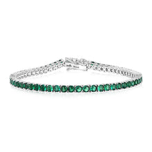 Load image into Gallery viewer, Sterling Silver Rhodium Plated 3mm Emerald Green Coloured Cubic Zirconia 19cm Bracelet