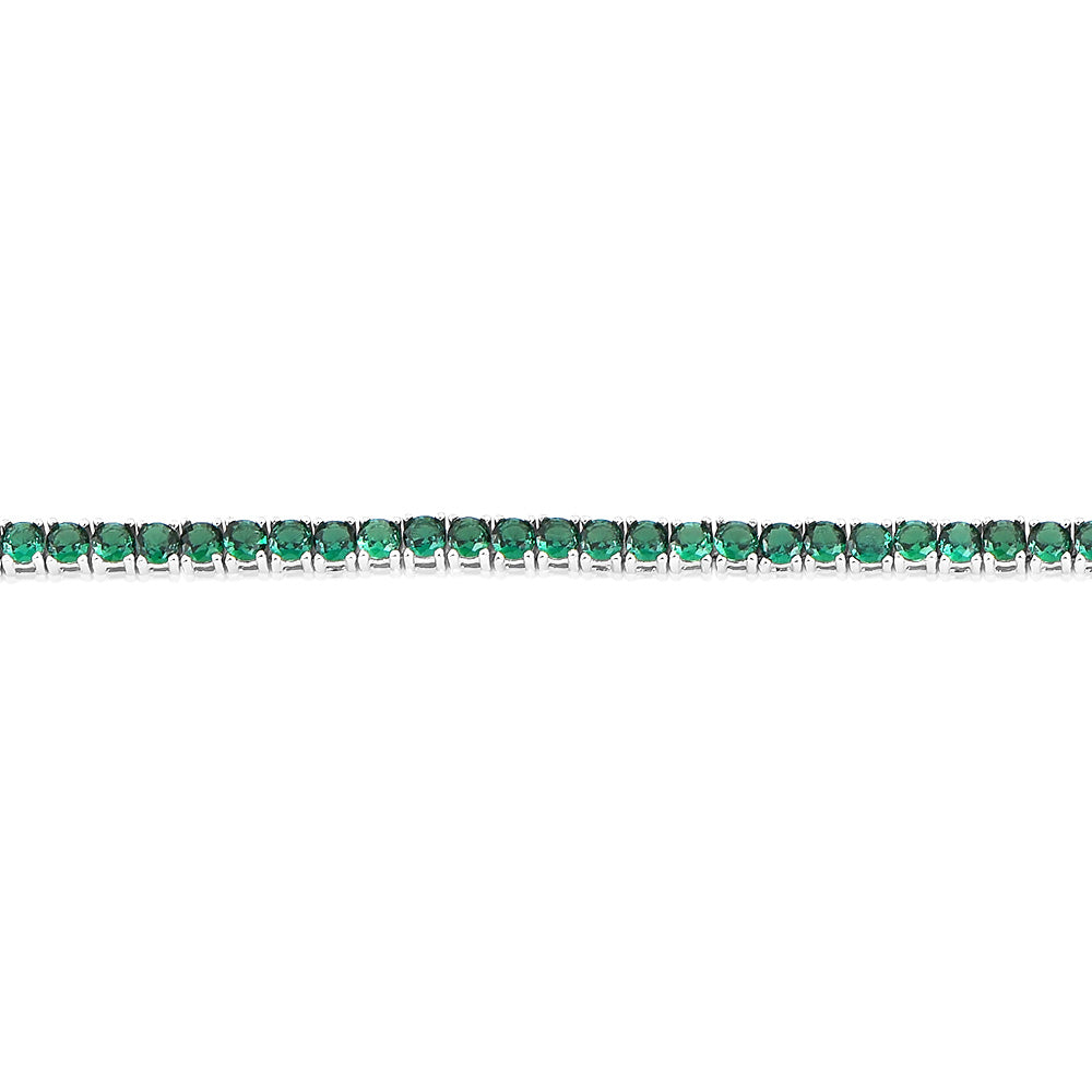 Sterling Silver Rhodium Plated 3mm Emerald Green Coloured Cubic Zirconia 19cm Bracelet