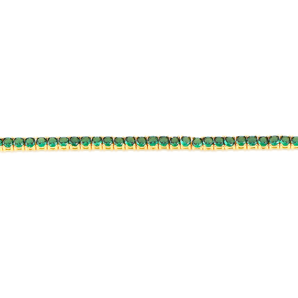 Sterling Silver Gold Plated 3mm Emerald Green Color Cubic Zirconia 19cm Bracelet