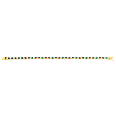 Sterling Silver Gold Plated 3mm White And Emerald Green Cubic Zirconia 19cm Bracelet