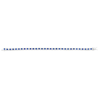 Sterling Silver Rhodium Plated 3mm White And Sapphire Blue Cubic Zirconia 19cm Bracelet