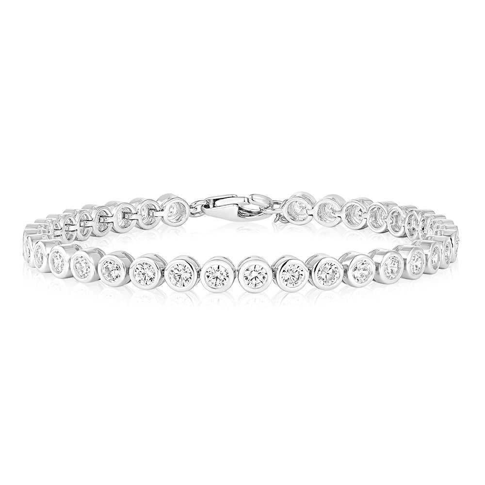 Sterling Silver 3mm Bezel White Cubic Zirconia 16+3cm Bracelet